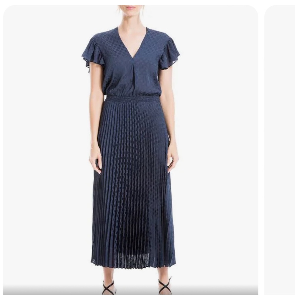 Max Studio Jacquard Shine Dot Pleated Midi Dress